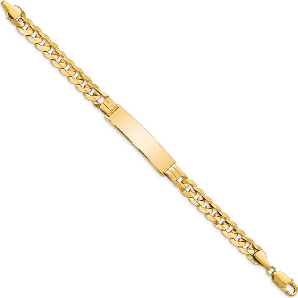 14K Yellow Gold Polished Solid Chain Curb Link ID Bracelet with 37x8.5mm Plate, 8" Length by Oro Pregiato