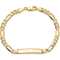 14K Yellow Gold Polished Solid Chain Figaro ID Bracelet - 8" Length by Oro Pregiato