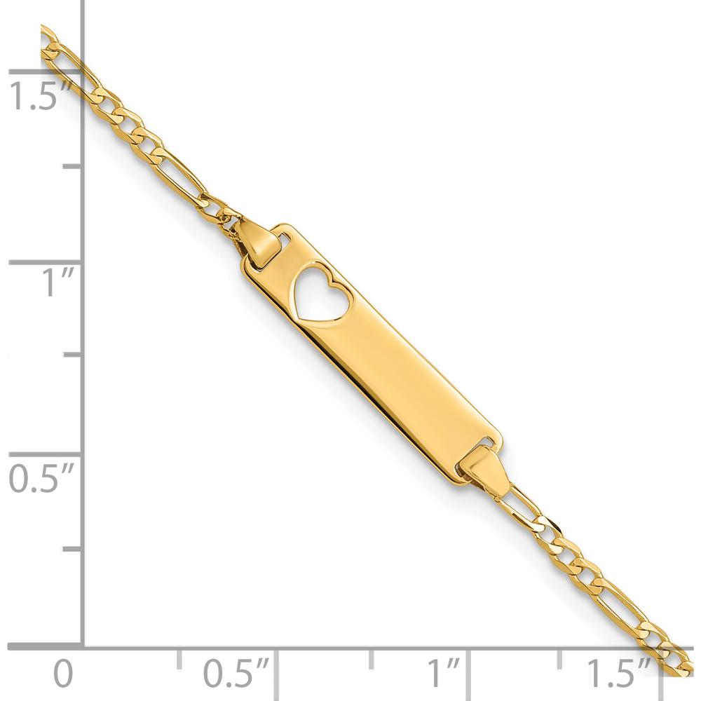 14K Yellow Gold Polished Solid Chain Figaro Link Cut-out Heart 7" ID Bracelet by Oro Pregiato