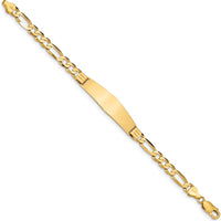 14K Yellow Gold Polished Solid Chain Figaro Link ID Bracelet - 7" Length by Oro Pregiato