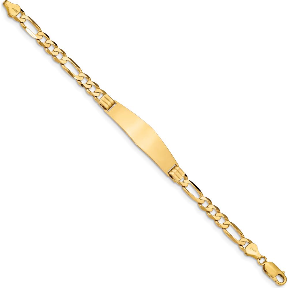 14K Yellow Gold Polished Solid Chain Figaro Link ID Bracelet - 7" Length by Oro Pregiato