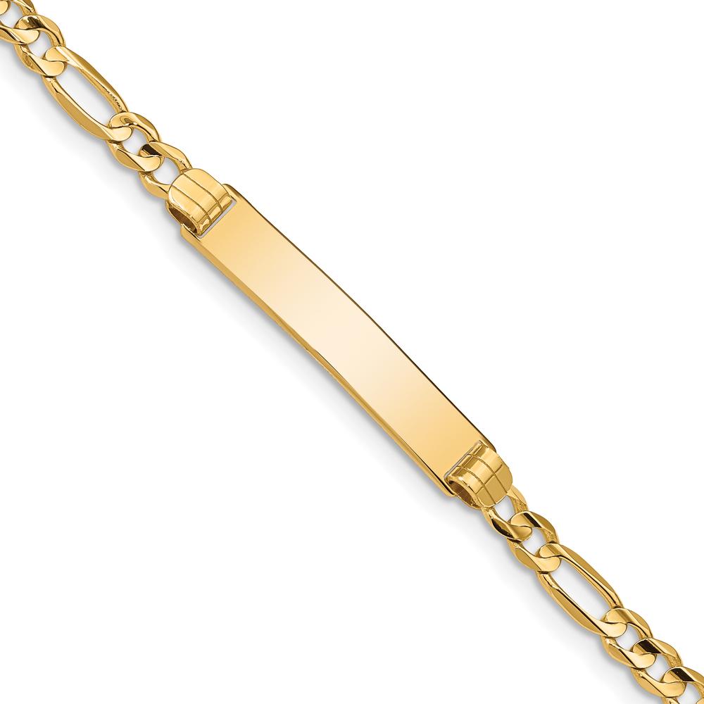 14K Yellow Gold Polished Solid Chain Figaro Link ID Bracelet - 8" with Solid Plate (25x4.8mm) by Oro Pregiato