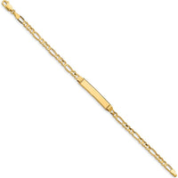 14K Yellow Gold Polished Solid Chain Figaro Link ID Bracelet - 8" with Solid Plate (25x4.8mm) by Oro Pregiato