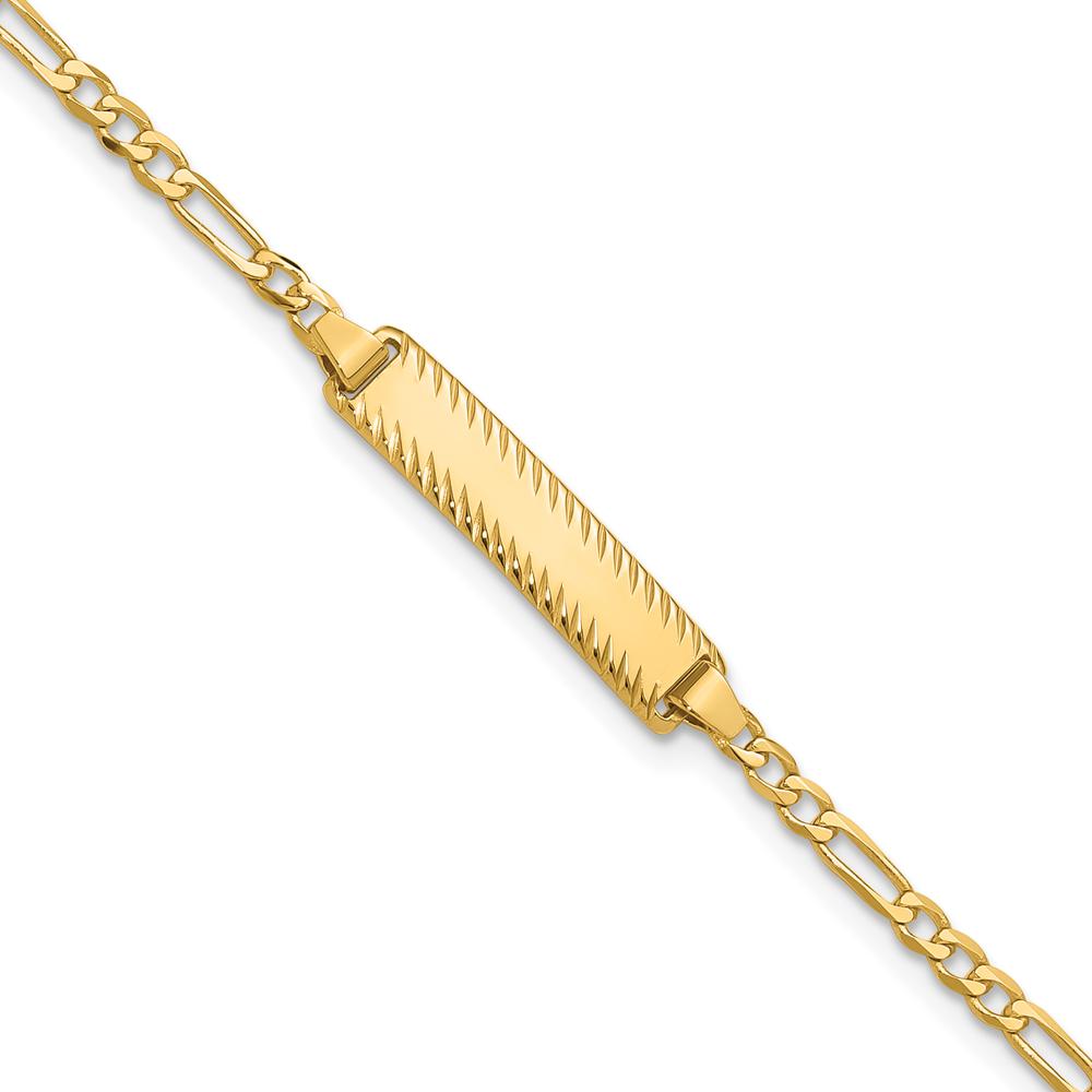 14K Yellow Gold Polished Solid Chain Figaro Link ID Bracelet with Diamond-Cut Plate - 8" Length by Oro Pregiato