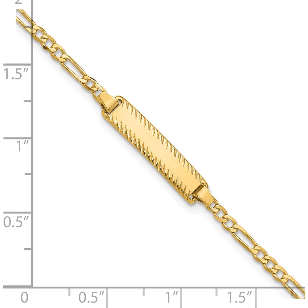 14K Yellow Gold Polished Solid Chain Figaro Link ID Bracelet with Diamond-Cut Plate - 8" Length by Oro Pregiato