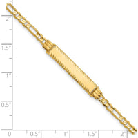 14K Yellow Gold Polished Solid Chain Figaro Link ID Bracelet with Diamond-cut Plate - 8" Length by Oro Pregiato