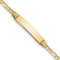 14K Yellow Gold Polished Solid Chain Figaro Link ID Bracelet with Engravable Plate - 6" Length by Oro Pregiato
