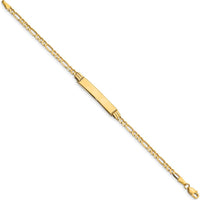 14K Yellow Gold Polished Solid Chain Figaro Link ID Bracelet with Engravable Plate - 6" Length by Oro Pregiato