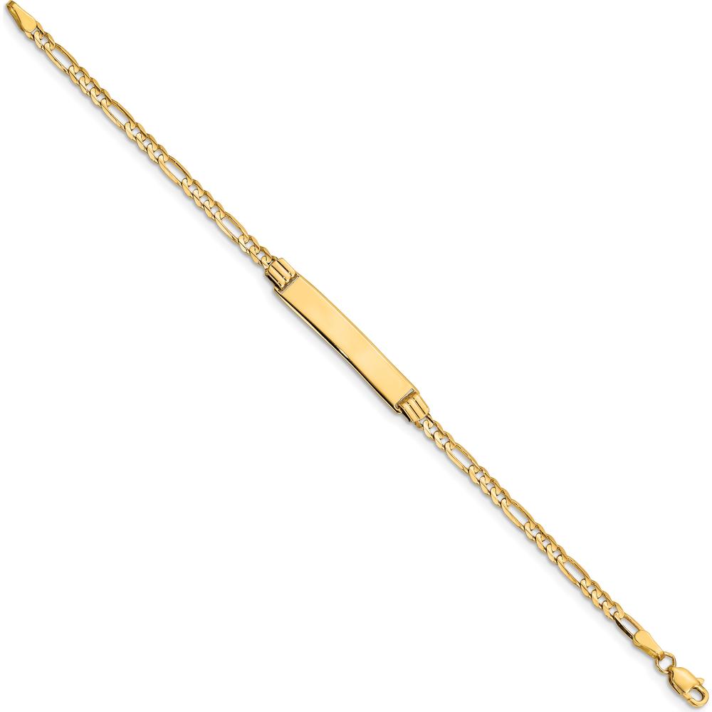 14K Yellow Gold Polished Solid Chain Figaro Link ID Bracelet with Engravable Plate - 6" Length by Oro Pregiato
