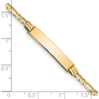 14K Yellow Gold Polished Solid Chain Figaro Link ID Bracelet with Engravable Plate - 6" Length by Oro Pregiato