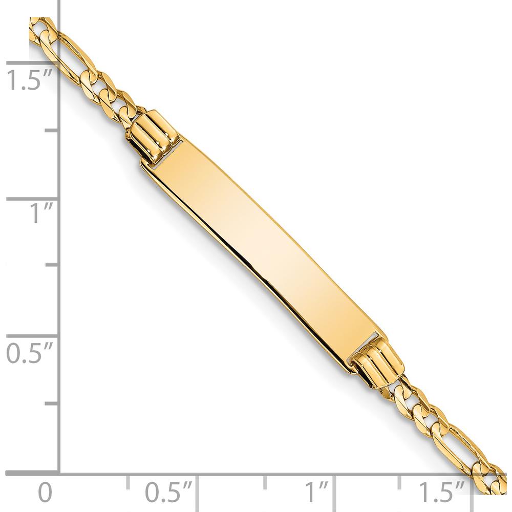 14K Yellow Gold Polished Solid Chain Figaro Link ID Bracelet with Engravable Plate - 6" Length by Oro Pregiato
