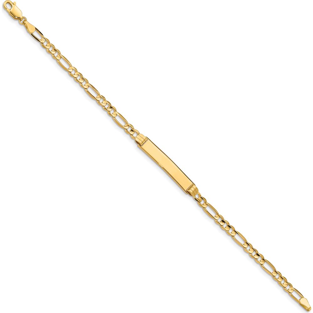 14K Yellow Gold Polished Solid Chain Figaro Link ID Bracelet with Engravable Plate - 7" Length by Oro Pregiato