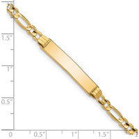 14K Yellow Gold Polished Solid Chain Figaro Link ID Bracelet with Engravable Plate - 7" Length by Oro Pregiato