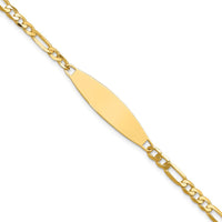14K Yellow Gold Polished Solid Chain Figaro Link ID Bracelet with Personalized Plate - 7" Length by Oro Pregiato