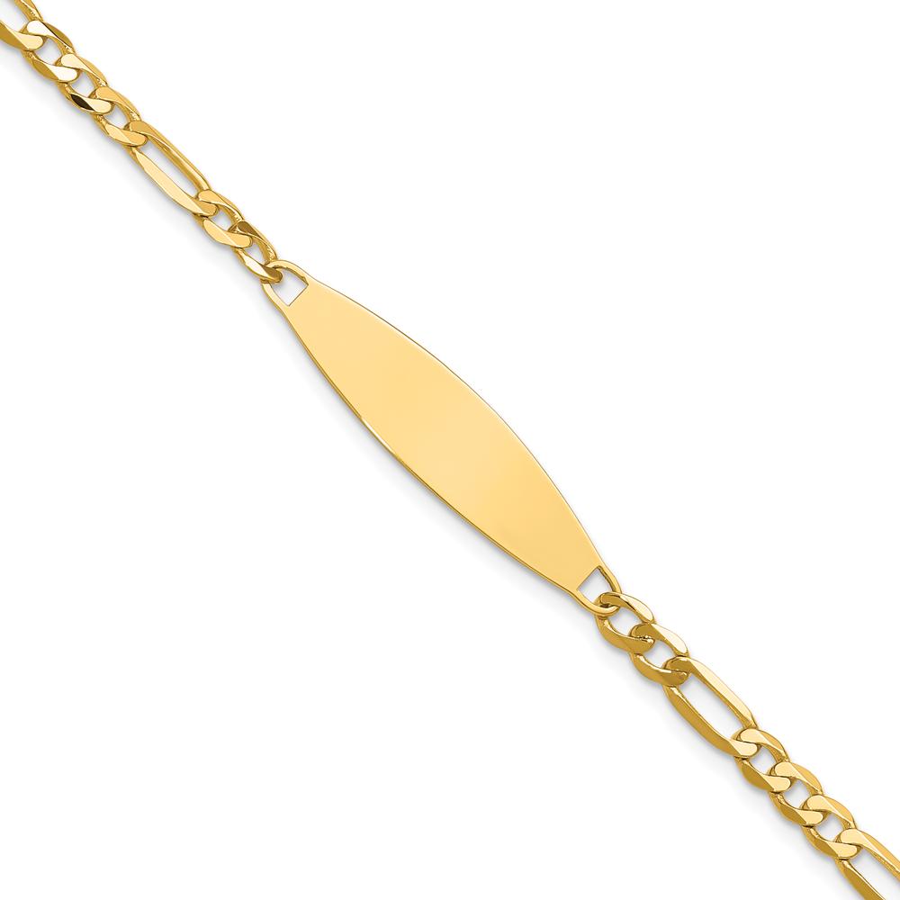 14K Yellow Gold Polished Solid Chain Figaro Link ID Bracelet with Personalized Plate - 7" Length by Oro Pregiato