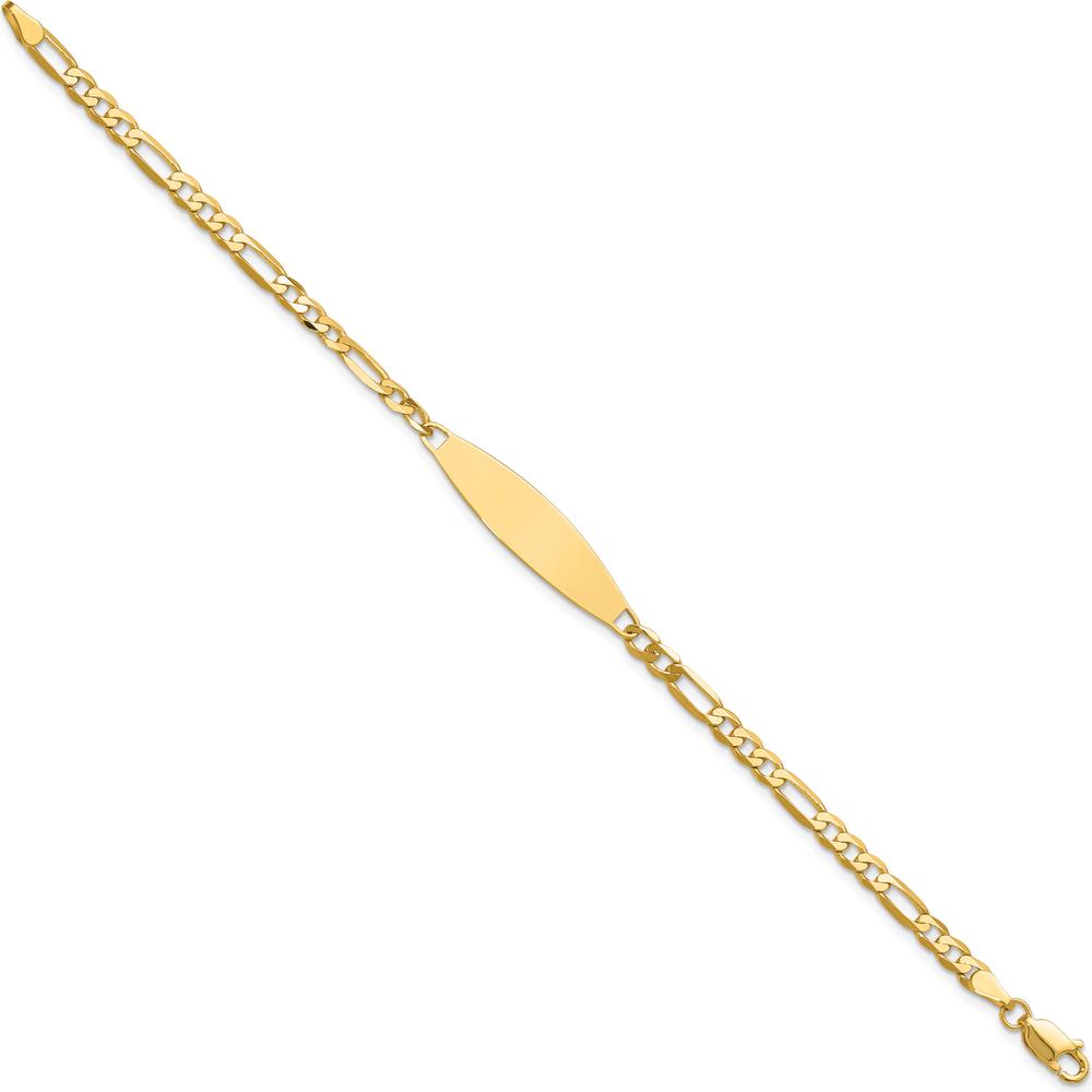 14K Yellow Gold Polished Solid Chain Figaro Link ID Bracelet with Personalized Plate - 7" Length by Oro Pregiato