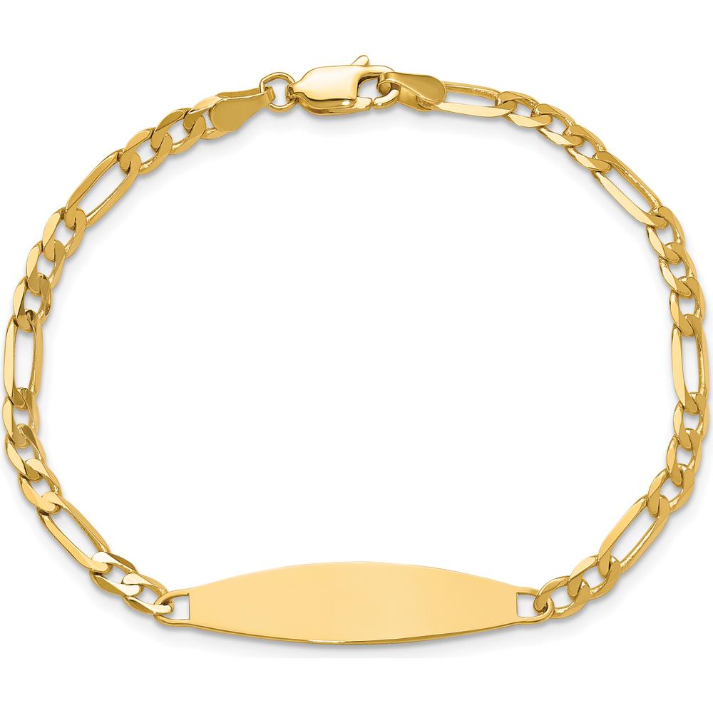 14K Yellow Gold Polished Solid Chain Figaro Link ID Bracelet with Personalized Plate - 7" Length by Oro Pregiato