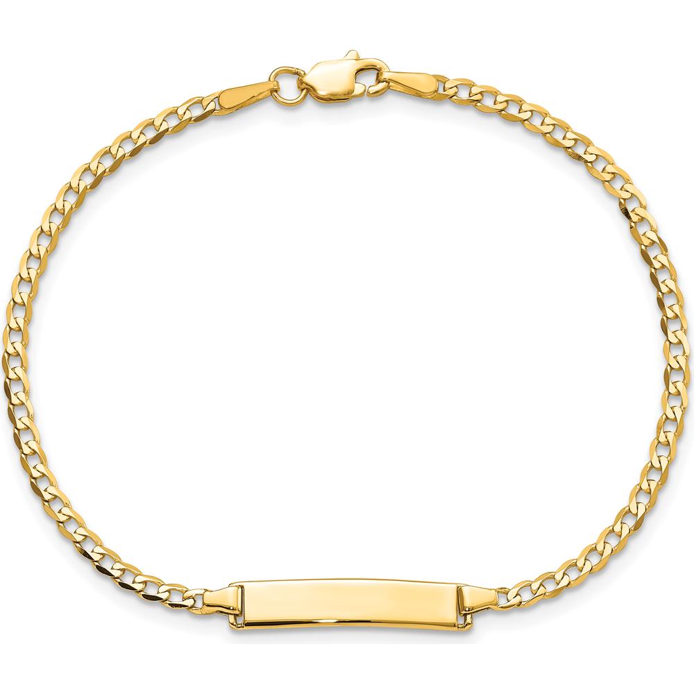 14K Yellow Gold Polished Solid Chain ID Bracelet with Curb Links - 7" Length by Oro Pregiato