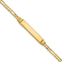 14K Yellow Gold Polished Solid Chain ID Bracelet with Diamond-Cut Figaro Link - 7" Length by Oro Pregiato