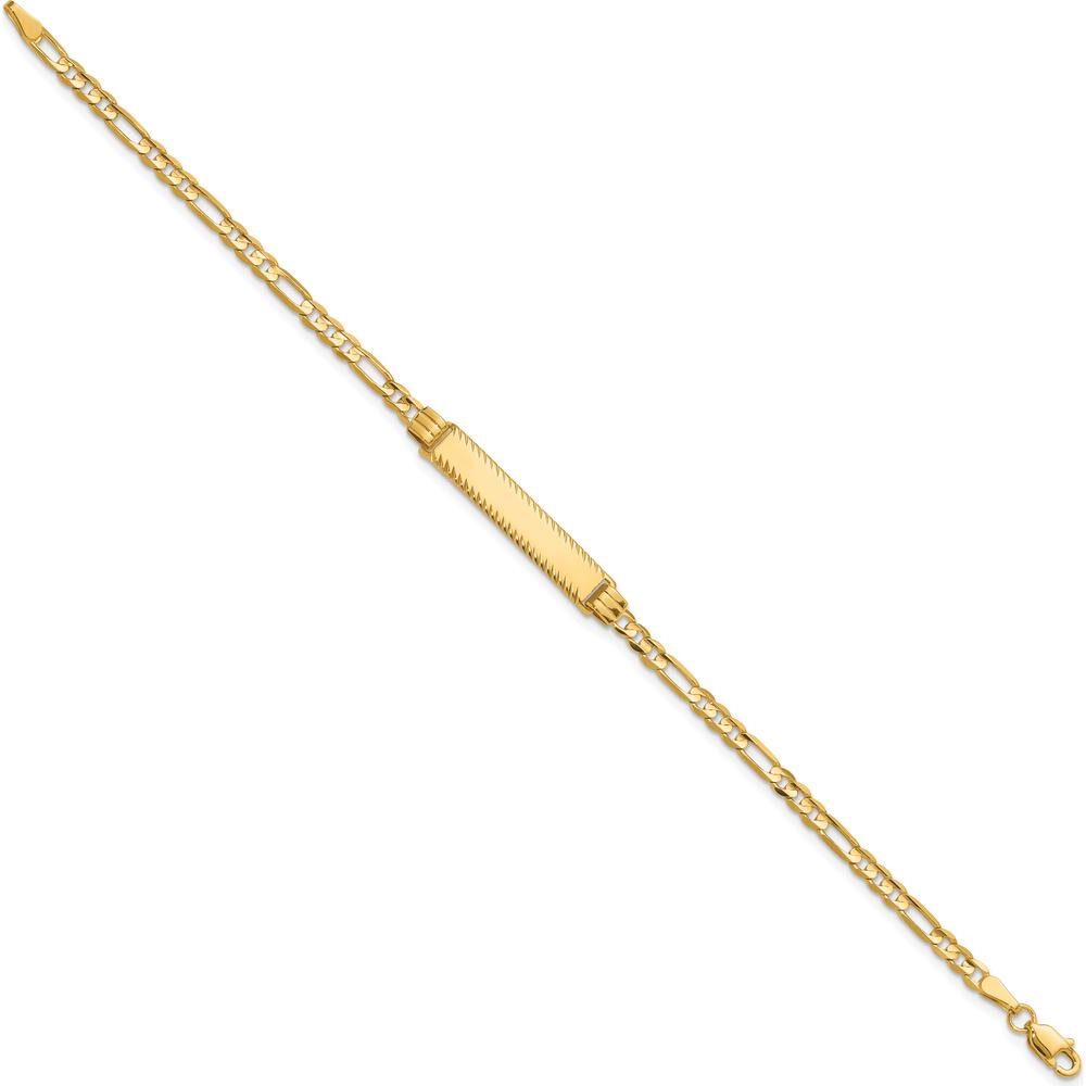 14K Yellow Gold Polished Solid Chain ID Bracelet with Diamond-Cut Figaro Link - 7" Length by Oro Pregiato