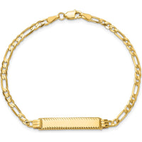 14K Yellow Gold Polished Solid Chain ID Bracelet with Diamond-Cut Figaro Link - 7" Length by Oro Pregiato