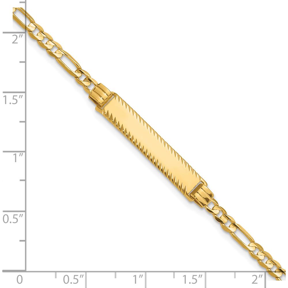 14K Yellow Gold Polished Solid Chain ID Bracelet with Diamond-Cut Figaro Link - 7" Length by Oro Pregiato