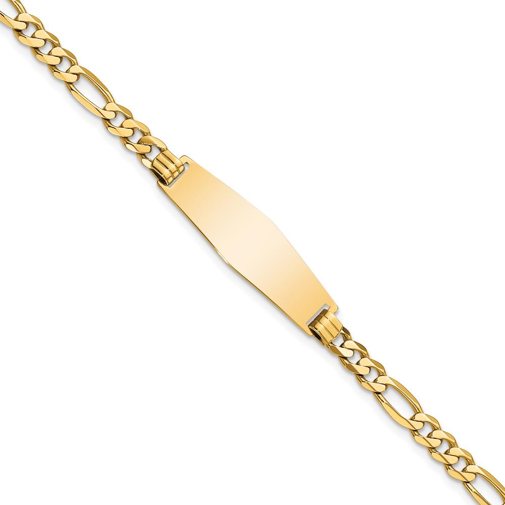 14K Yellow Gold Polished Solid Chain ID Bracelet with Engravable 28x9.5mm Plate - 8" Length by Oro Pregiato