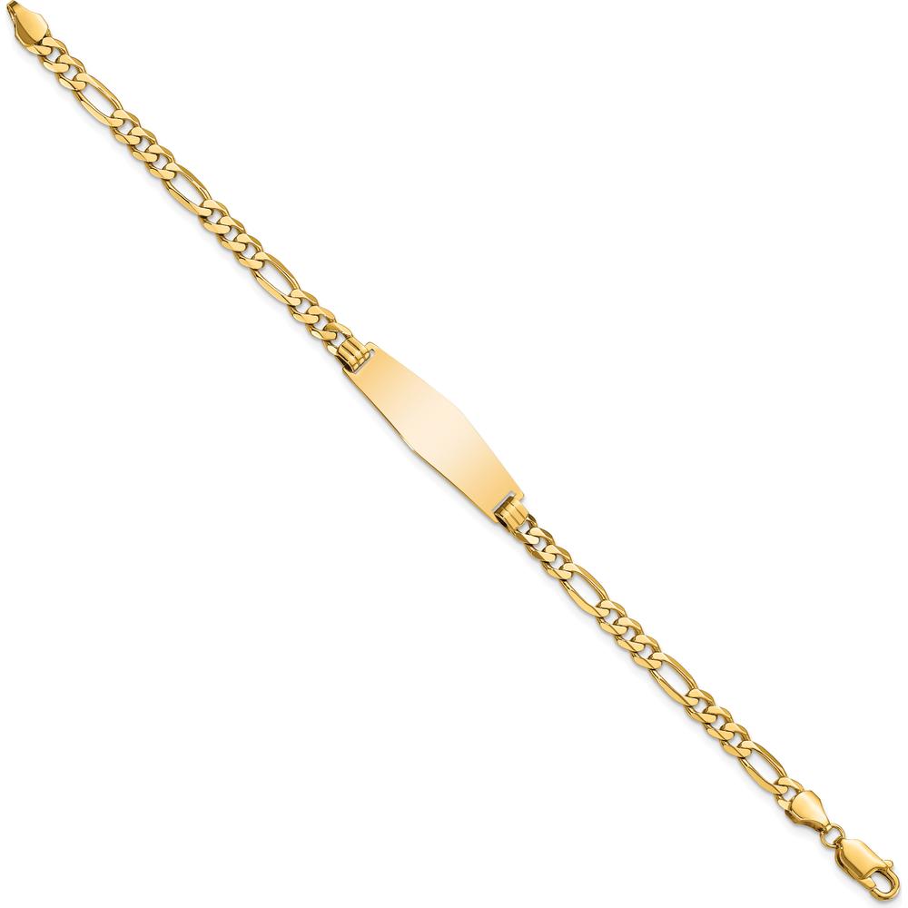 14K Yellow Gold Polished Solid Chain ID Bracelet with Engravable 28x9.5mm Plate - 8" Length by Oro Pregiato