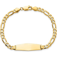 14K Yellow Gold Polished Solid Chain ID Bracelet with Engravable 28x9.5mm Plate - 8" Length by Oro Pregiato
