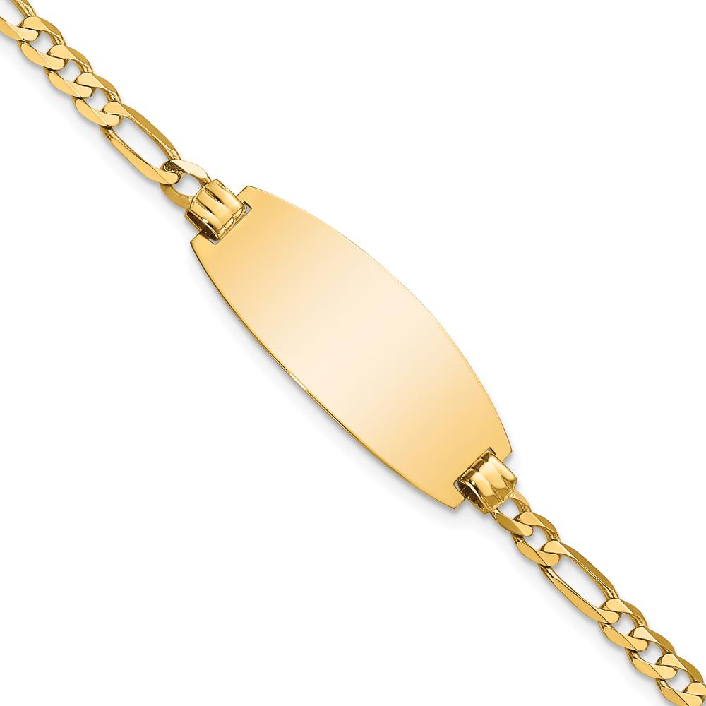 14K Yellow Gold Polished Solid Chain ID Bracelet with Engravable Oval Plate - 8" Length by Oro Pregiato