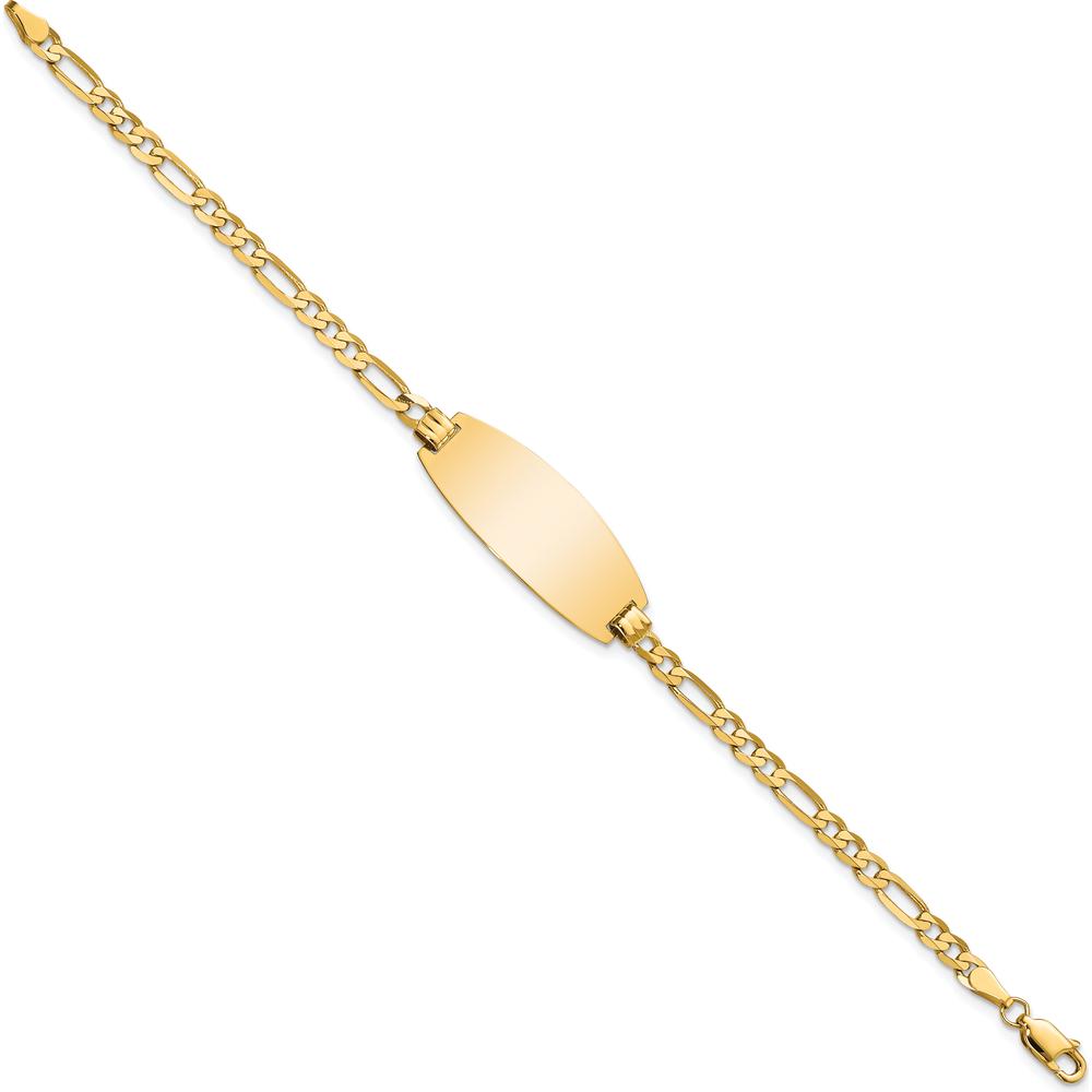 14K Yellow Gold Polished Solid Chain ID Bracelet with Engravable Oval Plate - 8" Length by Oro Pregiato