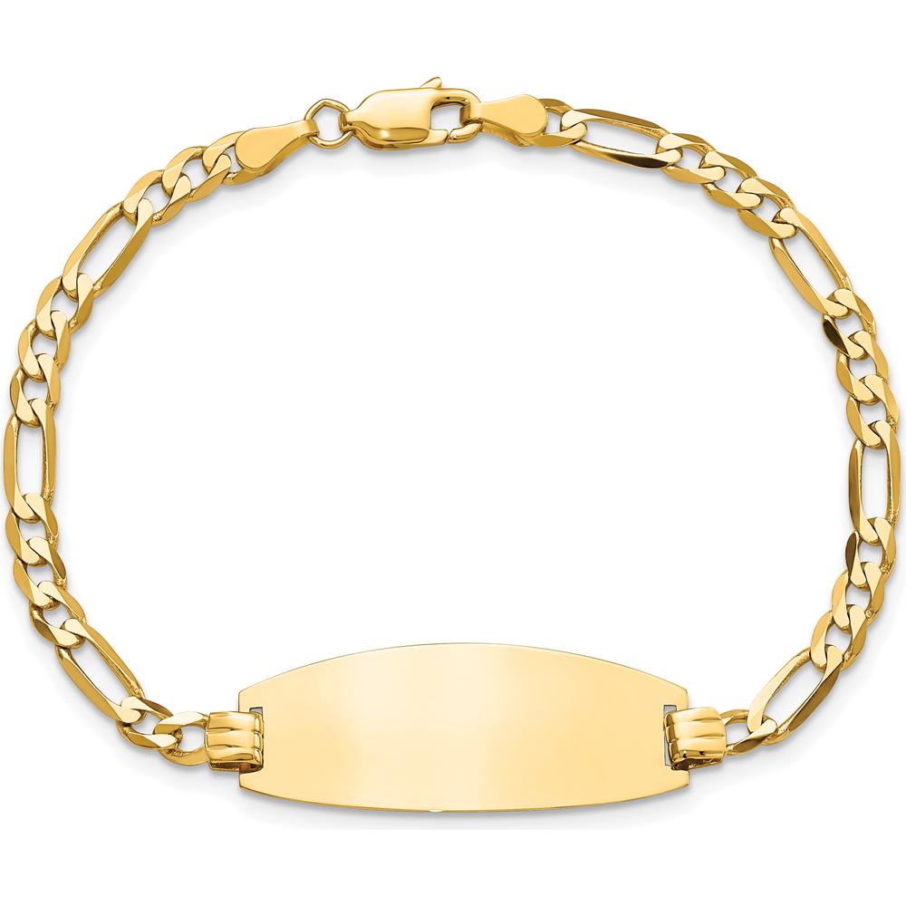 14K Yellow Gold Polished Solid Chain ID Bracelet with Engravable Oval Plate - 8" Length by Oro Pregiato