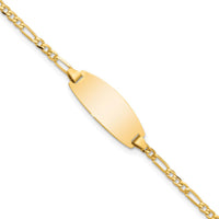 14K Yellow Gold Polished Solid Chain ID Bracelet with Figaro Links and Engravable Plate - 5.5" by Oro Pregiato