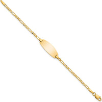 14K Yellow Gold Polished Solid Chain ID Bracelet with Figaro Links and Engravable Plate - 5.5" by Oro Pregiato