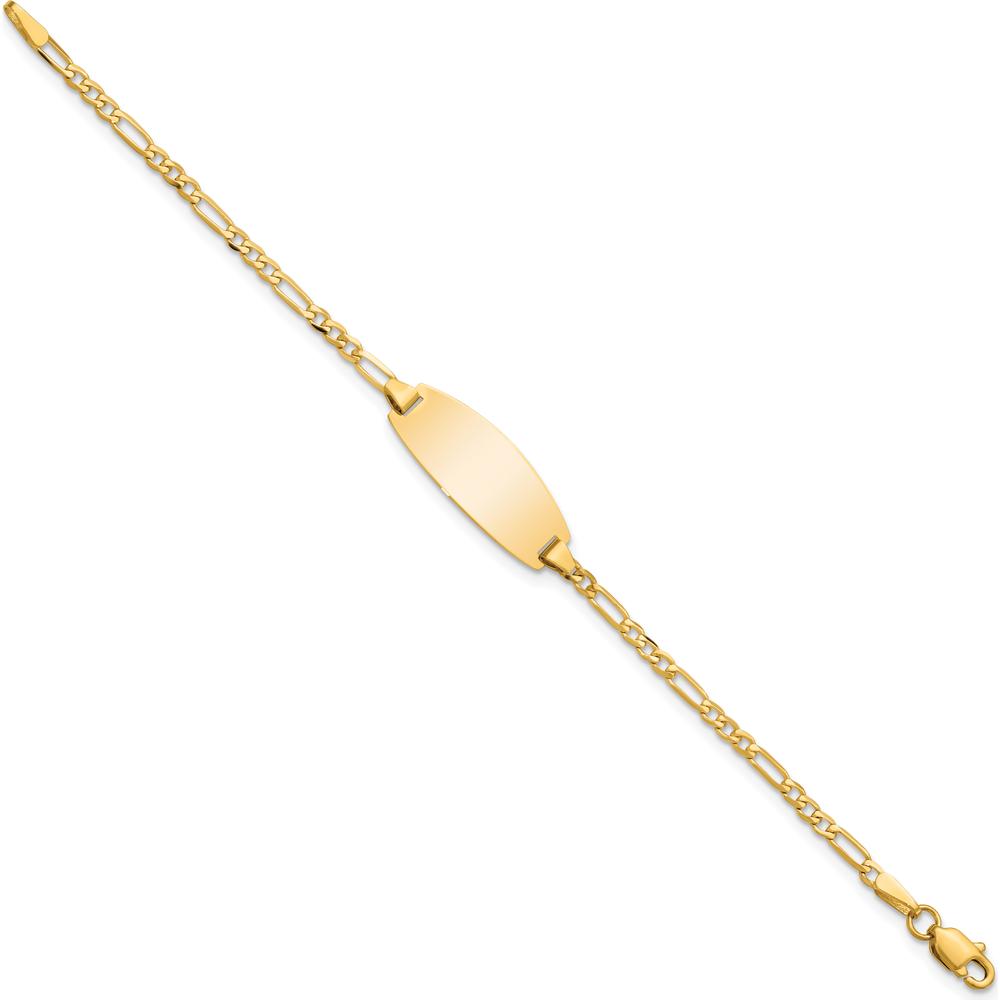 14K Yellow Gold Polished Solid Chain ID Bracelet with Figaro Links and Engravable Plate - 5.5" by Oro Pregiato