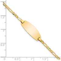 14K Yellow Gold Polished Solid Chain ID Bracelet with Figaro Links and Engravable Plate - 5.5" by Oro Pregiato