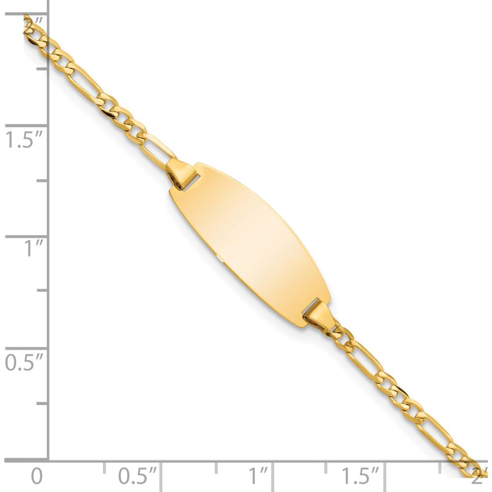 14K Yellow Gold Polished Solid Chain ID Bracelet with Figaro Links and Engravable Plate - 5.5" by Oro Pregiato