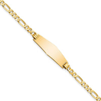 14K Yellow Gold Polished Solid Chain ID Bracelet with Flat Figaro Link and Engravable Solid Plate - 8" Length by Oro Pregiato