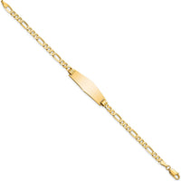 14K Yellow Gold Polished Solid Chain ID Bracelet with Flat Figaro Link and Engravable Solid Plate - 8" Length by Oro Pregiato