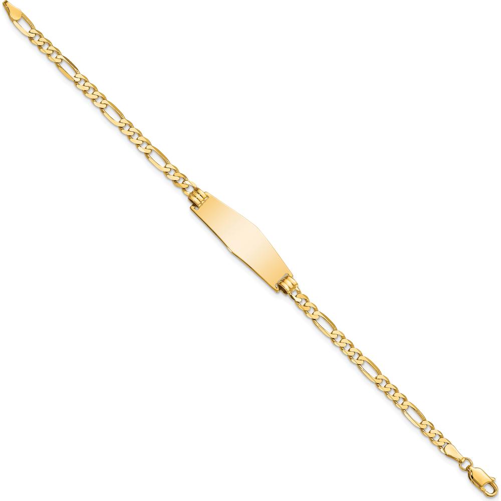 14K Yellow Gold Polished Solid Chain ID Bracelet with Flat Figaro Link and Engravable Solid Plate - 8" Length by Oro Pregiato