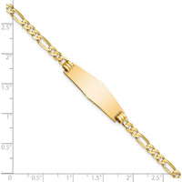 14K Yellow Gold Polished Solid Chain ID Bracelet with Soft Diamond Shape Plate 7" - Unisex by Oro Pregiato