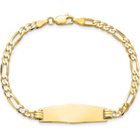 14K Yellow Gold Polished Solid Chain ID Bracelet with Soft Diamond Shape Plate 7" - Unisex by Oro Pregiato
