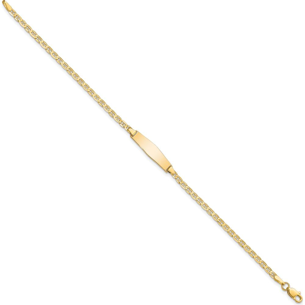 14K Yellow Gold Polished Solid Chain ID Bracelet with Soft Diamond Shaped Plate - 7" Length by Oro Pregiato