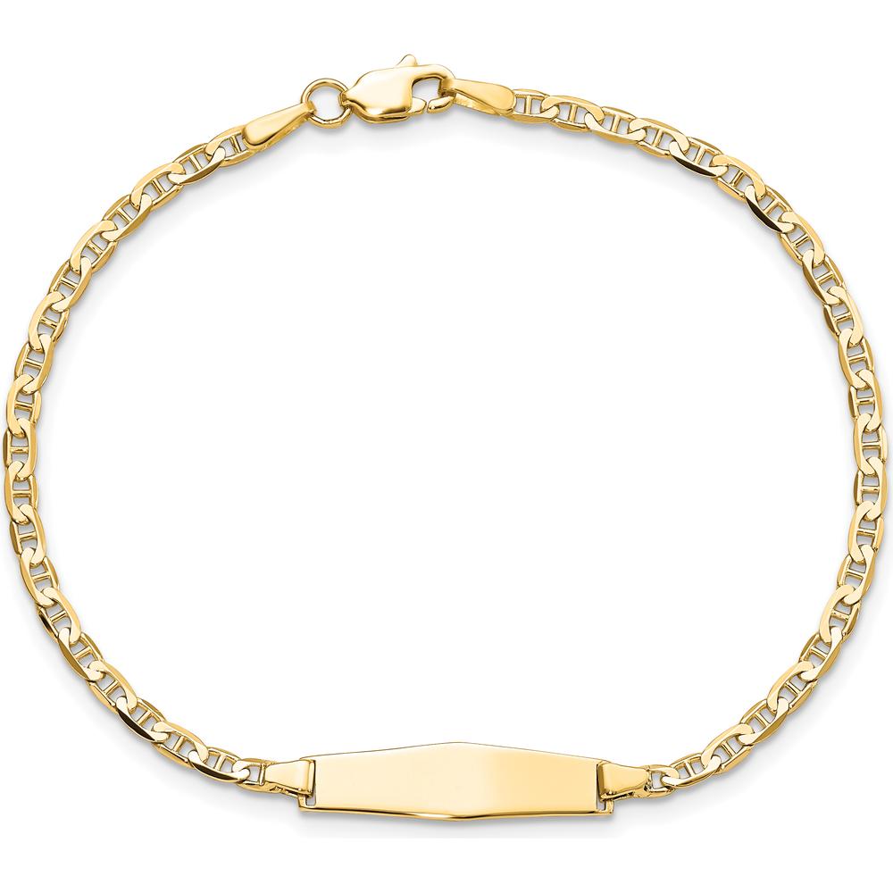 14K Yellow Gold Polished Solid Chain ID Bracelet with Soft Diamond Shaped Plate - 7" Length by Oro Pregiato