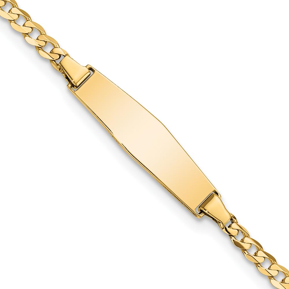 14K Yellow Gold Polished Solid Chain ID Curb Link Bracelet with Soft Diamond Shape Plate - 7" Length by Oro Pregiato
