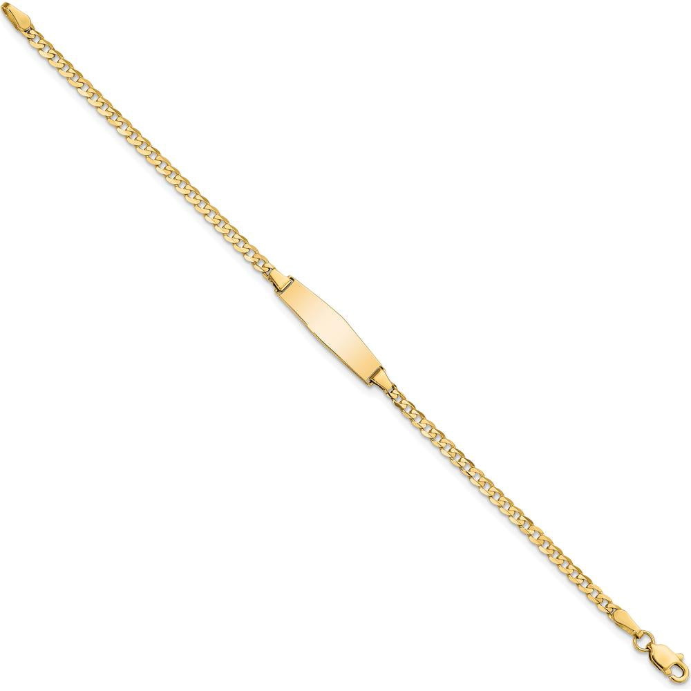 14K Yellow Gold Polished Solid Chain ID Curb Link Bracelet with Soft Diamond Shape Plate - 7" Length by Oro Pregiato