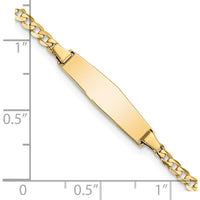 14K Yellow Gold Polished Solid Chain ID Curb Link Bracelet with Soft Diamond Shape Plate - 7" Length by Oro Pregiato