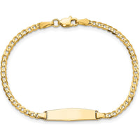 14K Yellow Gold Polished Solid Chain ID Curb Link Bracelet with Soft Diamond Shape Plate - 7" Length by Oro Pregiato
