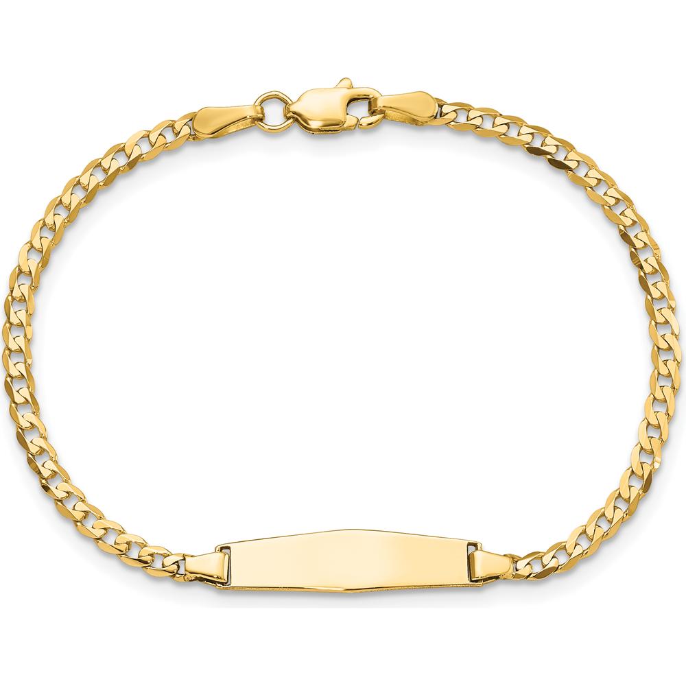 14K Yellow Gold Polished Solid Chain ID Curb Link Bracelet with Soft Diamond Shape Plate - 7" Length by Oro Pregiato