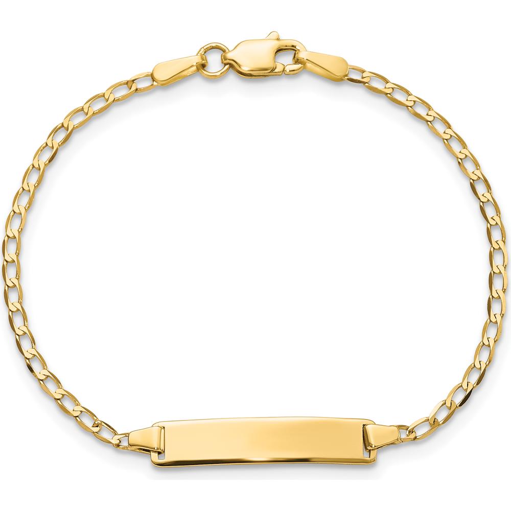 14K Yellow Gold Polished Solid Curb Link Baby/Child ID Bracelet with Engravable Plate - 5.5" Length by Oro Pregiato